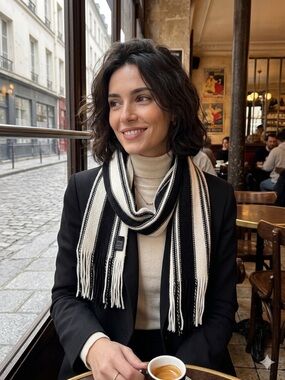 Classic Chic Black & White Striped Scarf - Marks and Spencer